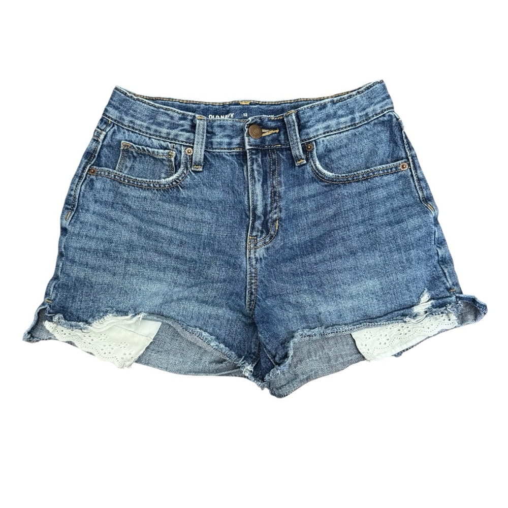 Old Navy girls high rise adjustable waist denim Jean Shorts Sz 12 distressed